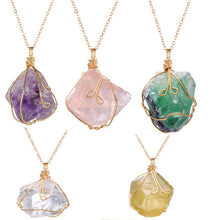 Load image into Gallery viewer, Handmade Wire Wrap Natural Quartz Stone Pendant Necklaces Irregualr Nuggets Amethysts Fluorite Rose Clear Quartz Necklaces Women