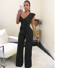 Load image into Gallery viewer, One Shoulder Ruffles Jumpsuits For Women Fashion V Neck Long Wide Leg Pants