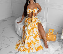Load image into Gallery viewer, Printed Bandeau Sexy Strapless Crop Tops & Slit Maxi Skirts Set Summer Women Two Piece Set