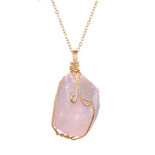 Load image into Gallery viewer, Handmade Wire Wrap Natural Quartz Stone Pendant Necklaces Irregualr Nuggets Amethysts Fluorite Rose Clear Quartz Necklaces Women