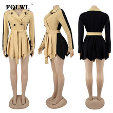 Load image into Gallery viewer, FQLWL Patchwork Office Lady Ruffles Sexy Bodycon Dress Women Fall Sashes Long Sleeve A Line Mini Dress Female Casual Short Dress