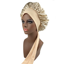 Load image into Gallery viewer, Women Satin Bonnet Spandex Wide Stretchy Band Long Tail Bonnet Satin Cheveux Nuit Silk Sleeping Night Cap Bonnets for Women