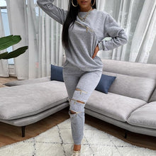 Load image into Gallery viewer, Fashion New Zipper Hollow Out Two-Piece Set Autumn Winter Women Elegant O-Neck Tops And Casual Long Pant Ladies Streetwear Suits