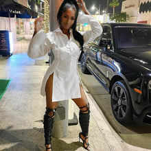 Load image into Gallery viewer, ANJAMANOR Button Split White Long Sleeve Shirt Dress Women Clothes Fashion Sexy Mini Dresses Clubwear Vestidos Sexis D22-CG18