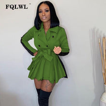 Load image into Gallery viewer, FQLWL Patchwork Office Lady Ruffles Sexy Bodycon Dress Women Fall Sashes Long Sleeve A Line Mini Dress Female Casual Short Dress