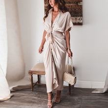 Load image into Gallery viewer, Fashion Turn-down Collar Draped Party Dresses Elegant Button Office Ladies Shirt Dress Women Summer Short Sleeve Slit Long Dress