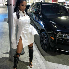 Load image into Gallery viewer, ANJAMANOR Button Split White Long Sleeve Shirt Dress Women Clothes Fashion Sexy Mini Dresses Clubwear Vestidos Sexis D22-CG18