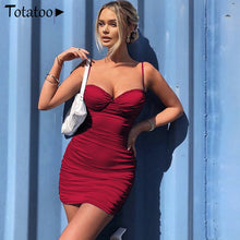 Load image into Gallery viewer, Totatoop Lace Up V Neck Ruched Bodycon Mini Dress Women 2020 Summer Hollow Out Ruffles Sundress Beachwear Vestidos