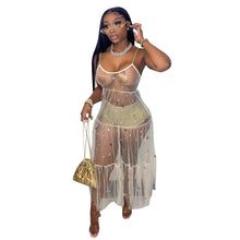 Load image into Gallery viewer, ANJAMANOR Glitter Star Sequin Black Mesh Sexy Maxi Dresses for Women Clothing Summer Sundresses Party Club Outfits D89-CD23