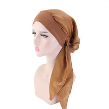 Load image into Gallery viewer, Fashion Women Vintage Elastic Cotton Night Sleeping Cap Printed Head Wrap Pre-Tied Turban Long Tail Chemo Cap Stretch Bandana