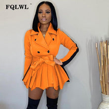 Load image into Gallery viewer, FQLWL Patchwork Office Lady Ruffles Sexy Bodycon Dress Women Fall Sashes Long Sleeve A Line Mini Dress Female Casual Short Dress