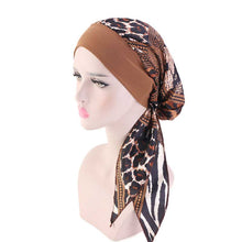 Load image into Gallery viewer, Fashion Women Vintage Elastic Cotton Night Sleeping Cap Printed Head Wrap Pre-Tied Turban Long Tail Chemo Cap Stretch Bandana
