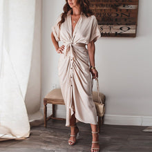 Load image into Gallery viewer, Fashion Turn-down Collar Draped Party Dresses Elegant Button Office Ladies Shirt Dress Women Summer Short Sleeve Slit Long Dress