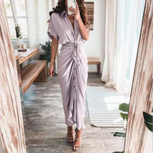 Load image into Gallery viewer, Fashion Turn-down Collar Draped Party Dresses Elegant Button Office Ladies Shirt Dress Women Summer Short Sleeve Slit Long Dress