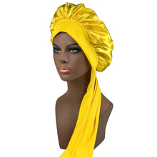 Load image into Gallery viewer, Women Satin Bonnet Spandex Wide Stretchy Band Long Tail Bonnet Satin Cheveux Nuit Silk Sleeping Night Cap Bonnets for Women