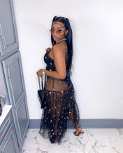 Load image into Gallery viewer, ANJAMANOR Glitter Star Sequin Black Mesh Sexy Maxi Dresses for Women Clothing Summer Sundresses Party Club Outfits D89-CD23