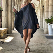 Load image into Gallery viewer, New Sloping Shoulder Long Sleeve Party Dress Casual Sexy Beach Vacation Loose Dresses Fashion Women Striped Irregular Mini Dress