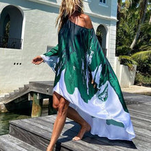 Load image into Gallery viewer, New Sloping Shoulder Long Sleeve Party Dress Casual Sexy Beach Vacation Loose Dresses Fashion Women Striped Irregular Mini Dress