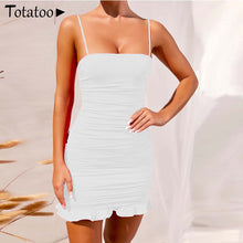 Load image into Gallery viewer, Totatoop Lace Up V Neck Ruched Bodycon Mini Dress Women 2020 Summer Hollow Out Ruffles Sundress Beachwear Vestidos