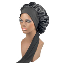 Load image into Gallery viewer, Women Satin Bonnet Spandex Wide Stretchy Band Long Tail Bonnet Satin Cheveux Nuit Silk Sleeping Night Cap Bonnets for Women