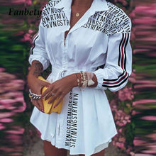 Load image into Gallery viewer, Office Lady Fashion Turn-Down Collar Shirt Dress Elegant Long Sleeve Letter Print Party Dress Autumn Zipper Mini Dress Vestidos