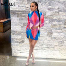 Load image into Gallery viewer, FQLWL Summer Sexy Bodycon Dresses For Women 2021 Long Sleeve Tie Dye Knitted Short Dress Patchwork Ladies Wrap Mini Party Dress