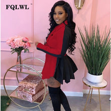 Load image into Gallery viewer, FQLWL Patchwork Office Lady Ruffles Sexy Bodycon Dress Women Fall Sashes Long Sleeve A Line Mini Dress Female Casual Short Dress