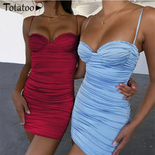 Load image into Gallery viewer, Totatoop Lace Up V Neck Ruched Bodycon Mini Dress Women 2020 Summer Hollow Out Ruffles Sundress Beachwear Vestidos