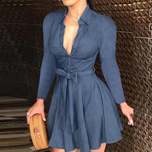 Load image into Gallery viewer, Office Lady Fashion Turn-Down Collar Shirt Dress Elegant Long Sleeve Letter Print Party Dress Autumn Zipper Mini Dress Vestidos