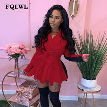 Load image into Gallery viewer, FQLWL Patchwork Office Lady Ruffles Sexy Bodycon Dress Women Fall Sashes Long Sleeve A Line Mini Dress Female Casual Short Dress