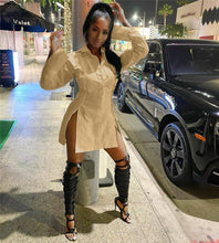 Load image into Gallery viewer, ANJAMANOR Button Split White Long Sleeve Shirt Dress Women Clothes Fashion Sexy Mini Dresses Clubwear Vestidos Sexis D22-CG18