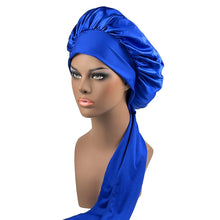 Load image into Gallery viewer, Women Satin Bonnet Spandex Wide Stretchy Band Long Tail Bonnet Satin Cheveux Nuit Silk Sleeping Night Cap Bonnets for Women