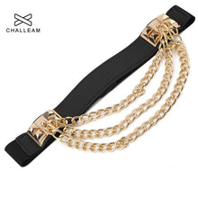 Load image into Gallery viewer, Elastic Dress Belt For Women Rivet Metal Gold Chain Waistband Ladies Leather Female Luxury Brand Waist Punk Belt For Dresses 115