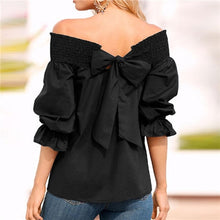 Load image into Gallery viewer, Sexy Off Shoulder Spring Summer Strapless Blouse Women Bowknot Tops Slash Neck Shirts Casual Loose blusas mujer de moda 2019