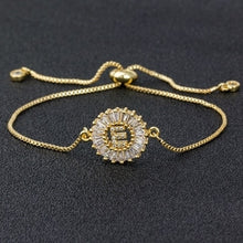 Load image into Gallery viewer, Hot Sale A-Z Initial Copper Pave Setting Cubic Zircon Letter Charm Bracelets Adjustable Chain For Women Lovers Best Jewelry Gift