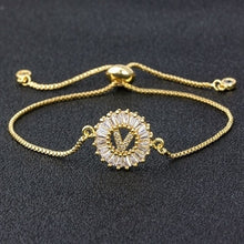 Load image into Gallery viewer, Hot Sale A-Z Initial Copper Pave Setting Cubic Zircon Letter Charm Bracelets Adjustable Chain For Women Lovers Best Jewelry Gift