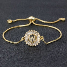 Load image into Gallery viewer, Hot Sale A-Z Initial Copper Pave Setting Cubic Zircon Letter Charm Bracelets Adjustable Chain For Women Lovers Best Jewelry Gift