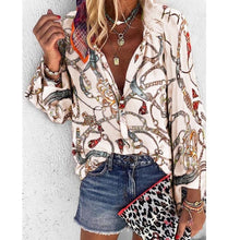 Load image into Gallery viewer, 2020 New Design Plus Size Women Blouse V-neck Long Sleeve Chains Print Loose casual Shirts Womens Tops And Blouses