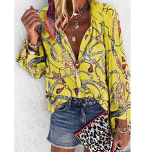 Load image into Gallery viewer, 2020 New Design Plus Size Women Blouse V-neck Long Sleeve Chains Print Loose casual Shirts Womens Tops And Blouses