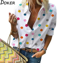Load image into Gallery viewer, 2020 New Polka Dot Blouse Women Turn Down Collar Long Sleeve Shirts Plus Size Clothes Streetwear White Blouse Women Xxl