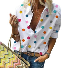 Load image into Gallery viewer, 2020 New Polka Dot Blouse Women Turn Down Collar Long Sleeve Shirts Plus Size Clothes Streetwear White Blouse Women Xxl