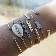 Load image into Gallery viewer, Tocona Bohemian Gold Tassel Bracelets for Women Summer Shell Clear Crystal Stone Pineapple Geometric Heart Bangle Jewelry
