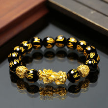 Load image into Gallery viewer, 1pc Obsidian Stone Beads Chakra Bracelet Feng Shui Unisex Wristband Gold Black Pixiu Wealth Good Luck Women Charms Bracelet 23cm