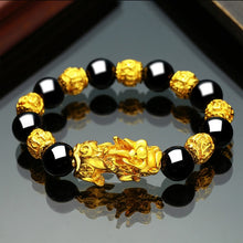 Load image into Gallery viewer, 1pc Obsidian Stone Beads Chakra Bracelet Feng Shui Unisex Wristband Gold Black Pixiu Wealth Good Luck Women Charms Bracelet 23cm