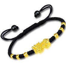 Load image into Gallery viewer, 1pc Obsidian Stone Beads Chakra Bracelet Feng Shui Unisex Wristband Gold Black Pixiu Wealth Good Luck Women Charms Bracelet 23cm