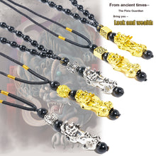 Load image into Gallery viewer, Pixiu Pendant Necklace Symbol Wealth and Good Luck Charm Necklace Chinese Feng Shui Faith Obsidian Stone Beads Necklaces