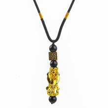 Load image into Gallery viewer, Pixiu Pendant Necklace Symbol Wealth and Good Luck Charm Necklace Chinese Feng Shui Faith Obsidian Stone Beads Necklaces