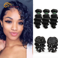 Load image into Gallery viewer, Htonicca Loose Deep Brazilian Hair Weave Bundles 8 inch 100% Human Hair 3 Bundles and closure Hair Extensions Natural Black