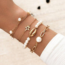 Load image into Gallery viewer, KMVEXO Punk Gothic Imitation Pearls Lock Bracelets Female Knot Flower Bracelet Bangles for Women 2020 Fashion Gold Coin Jewelry