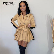 Load image into Gallery viewer, FQLWL Patchwork Office Lady Ruffles Sexy Bodycon Dress Women Fall Sashes Long Sleeve A Line Mini Dress Female Casual Short Dress